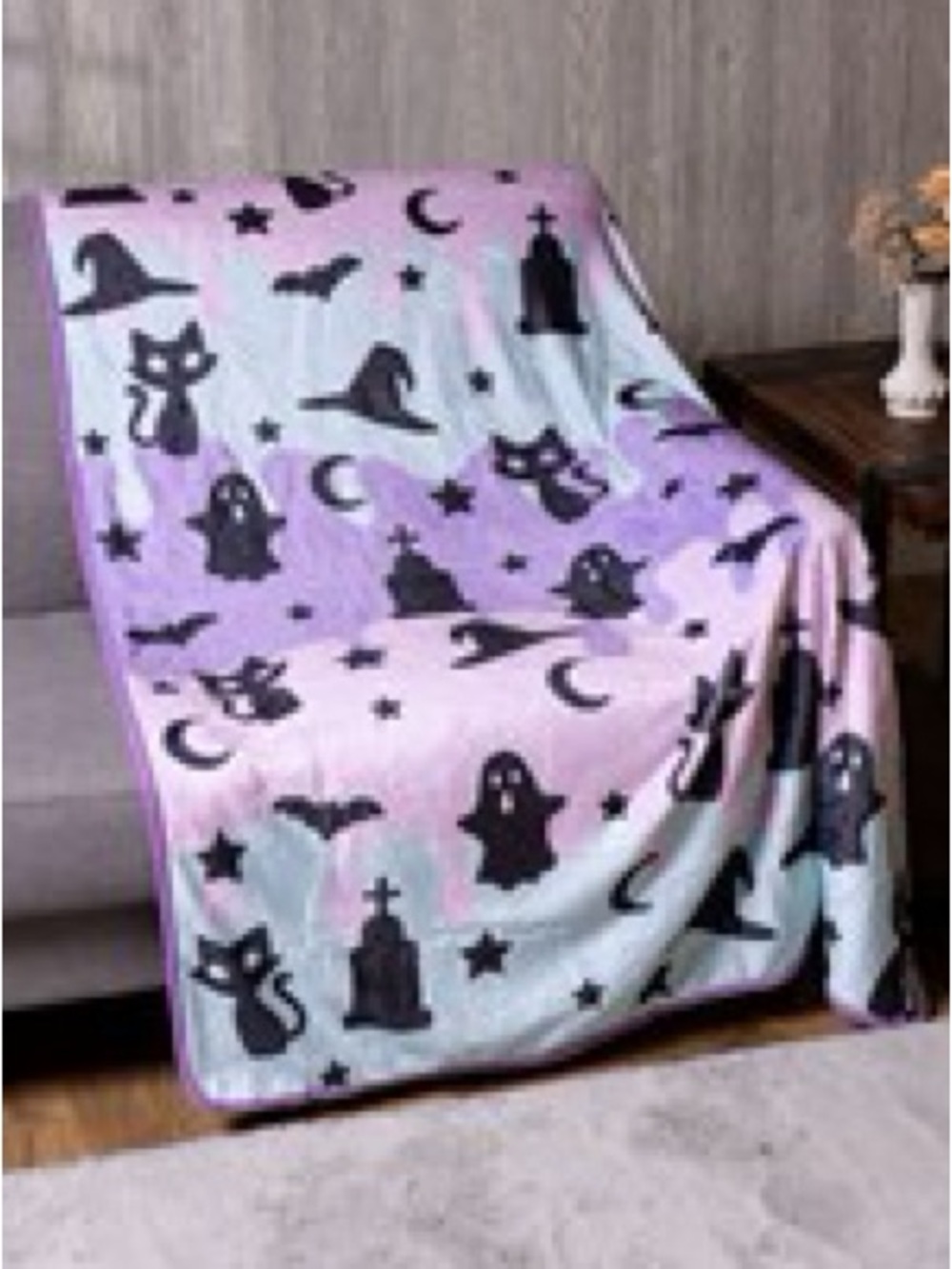 Pastel Halloween Cozy Microfiber Fleece Throw Blanket 60"x48" 💗🦇🖤🧙♀️🐈⬛